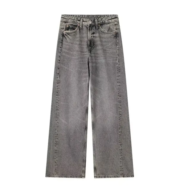 Women's Fashionable Casual Wide leg Long Jeans Gray - Shop at LoveMi