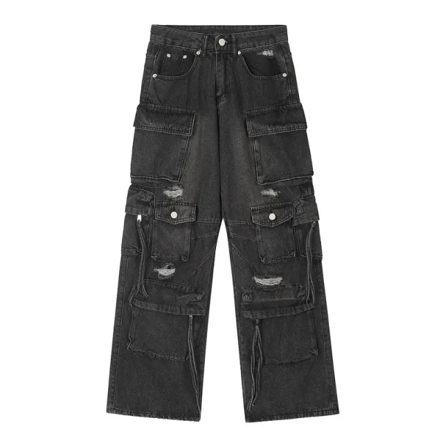 Fashion Personality American Workwear Denim Trousers Black - Shop at LoveMi