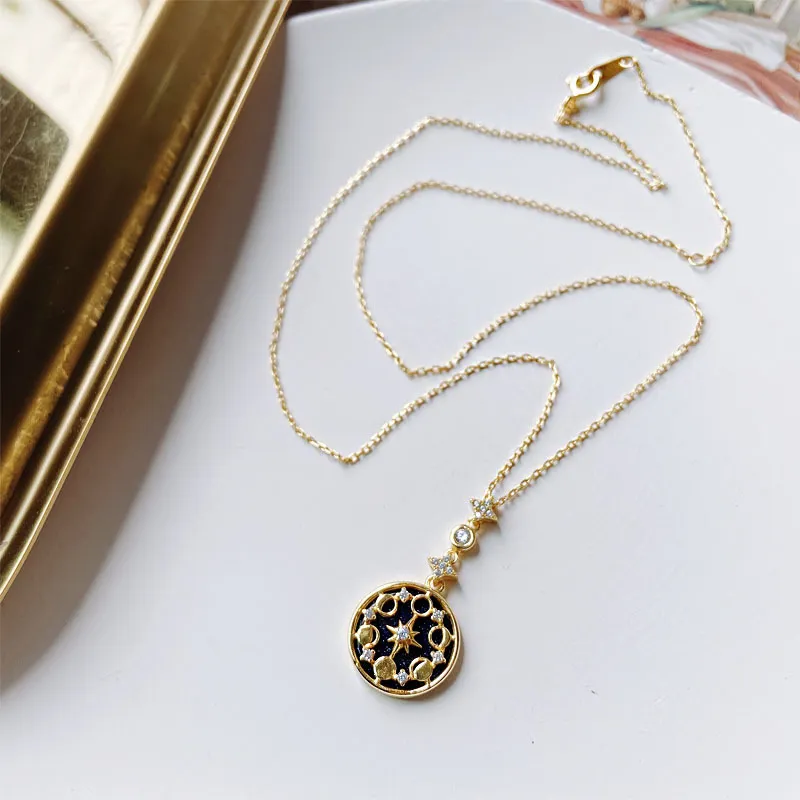 Blue Sand Stone Sun Moon Star Exquisite Necklace