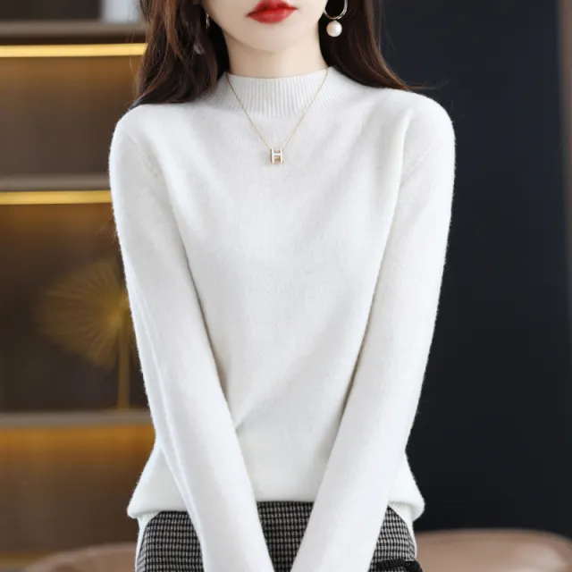 Turtleneck Pullover Women's Solid Color Loose Bottoming Sweater White - Shop at LoveMi