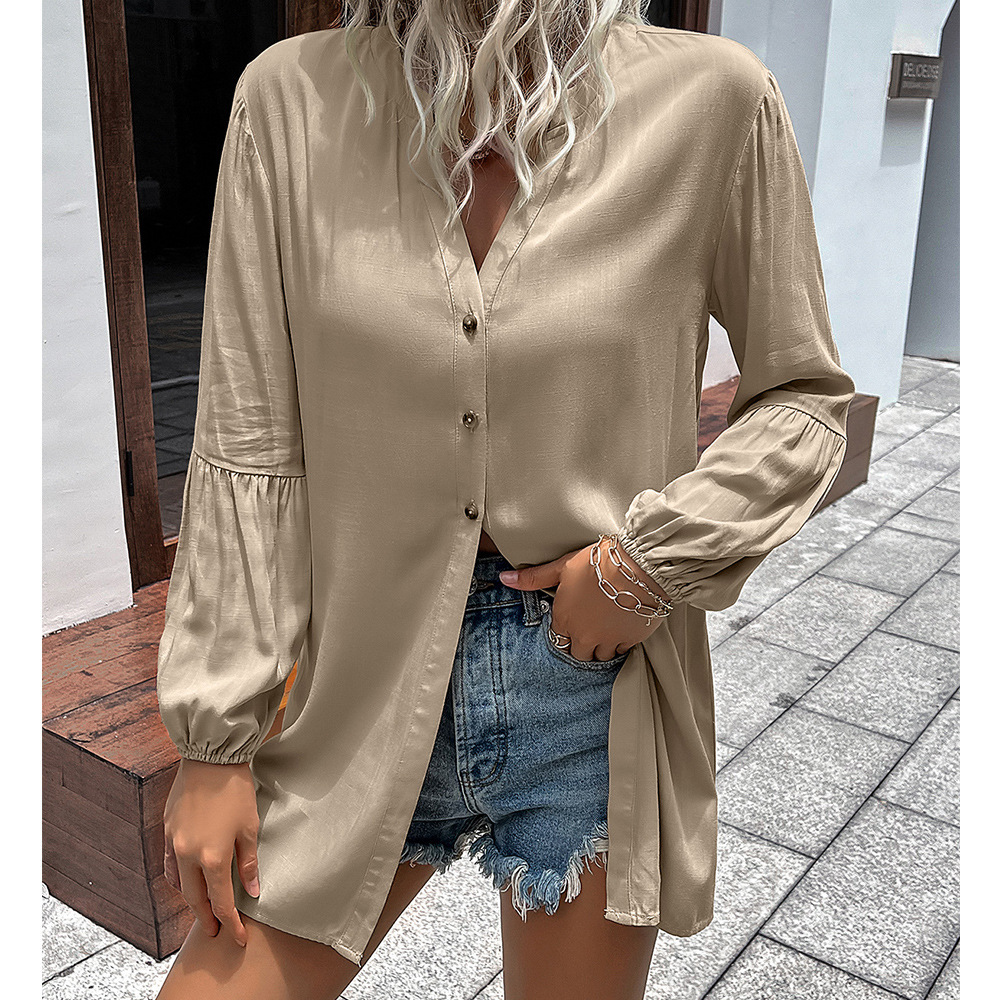 Autumn And Winter New European And American Leisure Loose Single breasted Shirt Dress Khaki - Shop at LoveMi