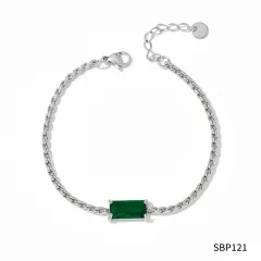 Female European And American Simple Collarbone Necklace Bracelet - Sbp121 Silver Green - View 1