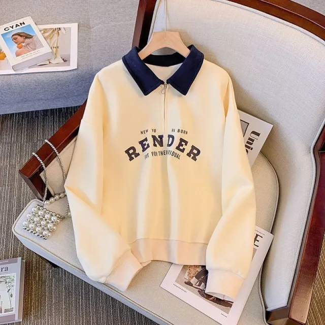 Spring And Autumn Color Matching Long sleeved Thin Sweater Female Student Top Apricot - Shop at LoveMi