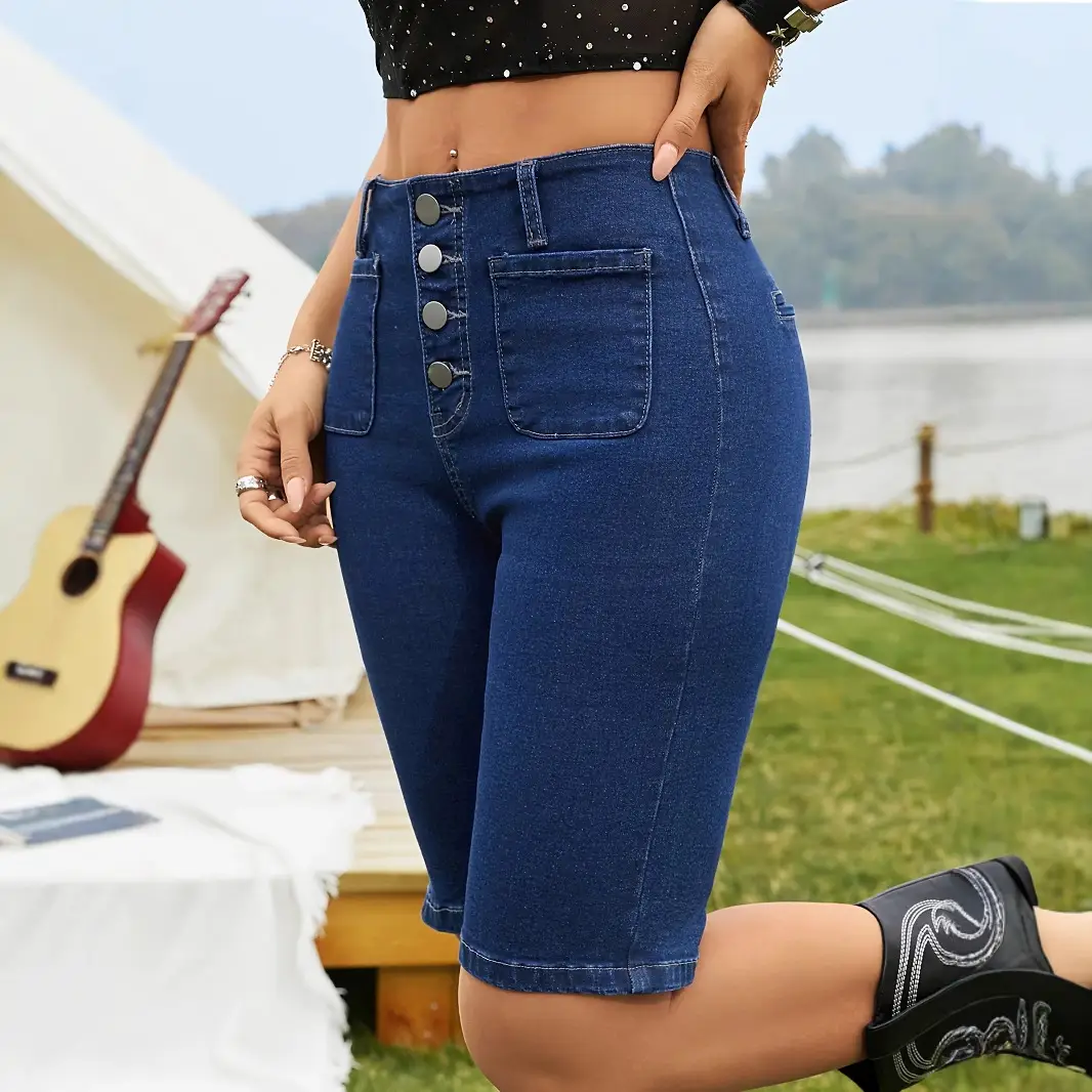 Casual Summer Button-Fly Stretch Denim Shorts