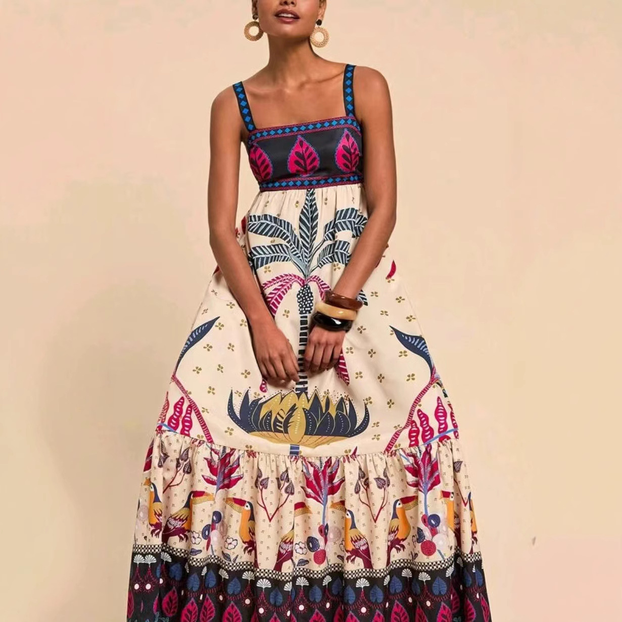 Printed Leisure Vacation Style Bohemian Dress