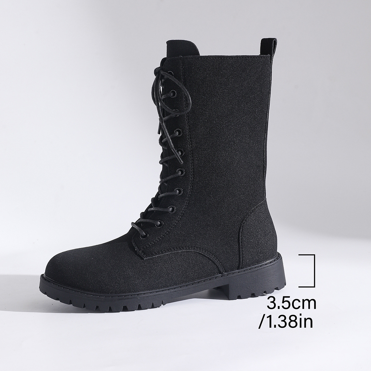Women's lace-up mid-calf combat boots – metal eyelet lace-up detail