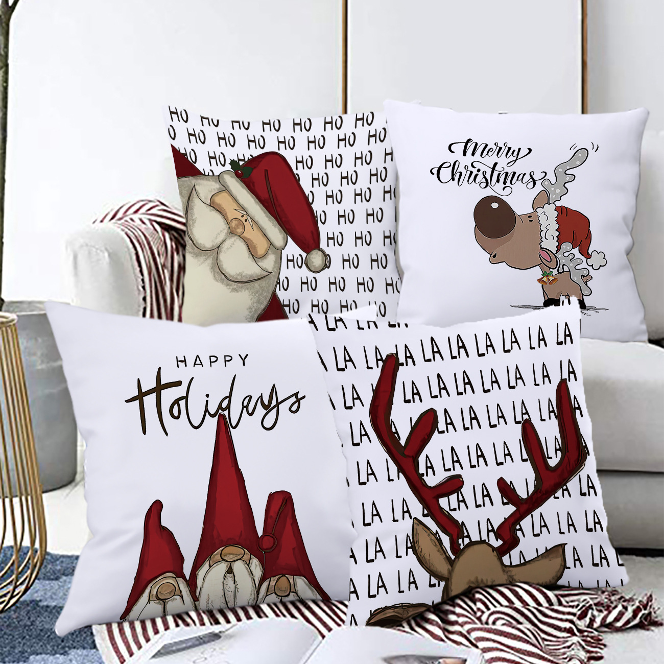 Title 5, Pillow Cover Cartoon Santa Claus Elk Holiday De...