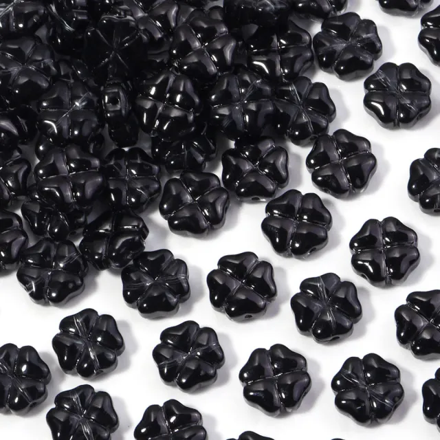 Colored Glaze Plating Color Lucky Four leaf Clover Straight Hole DIY Ornament Accessories Beads Black - Shop at LoveMi