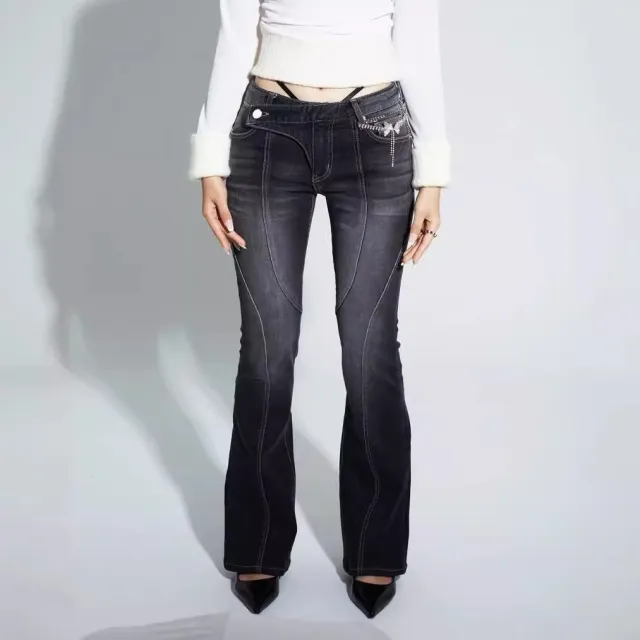 American Retro Low Waist Skinny Jeans Black And Gray - Shop at LoveMi