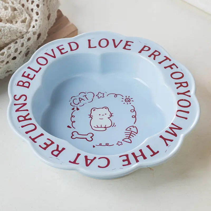 Neck Anti-tumble Acrylic Lace Ceramic Cat Bowl
