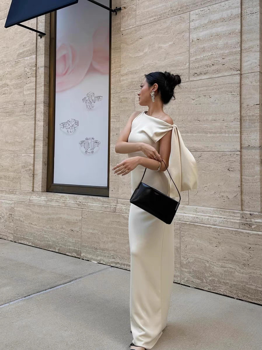 Sloping Shoulder New Women's Fashion Dress White - Shop at LoveMi