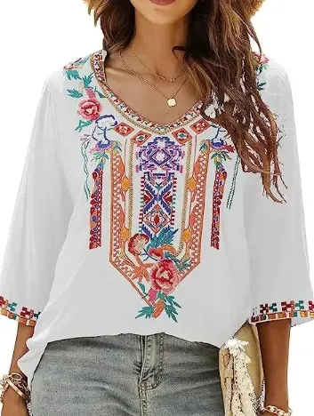 Women's Simple Printed Loose Casual Short Sleeve G56L017 M - Shop at LoveMi