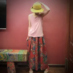 Retro Aesthetics Flowers Nostalgic Comfortable Washed Double-layer Cotton Skirt - Nostalgic Red Flower - View 1