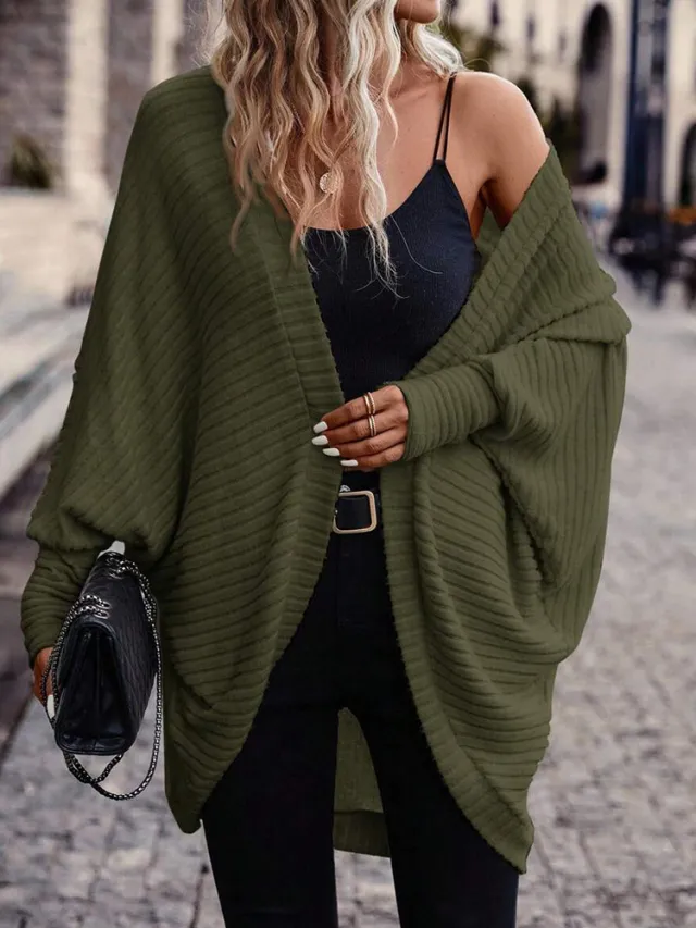 Solid Color And V neck Loose Knitted Sweater Army Green - Shop at LoveMi