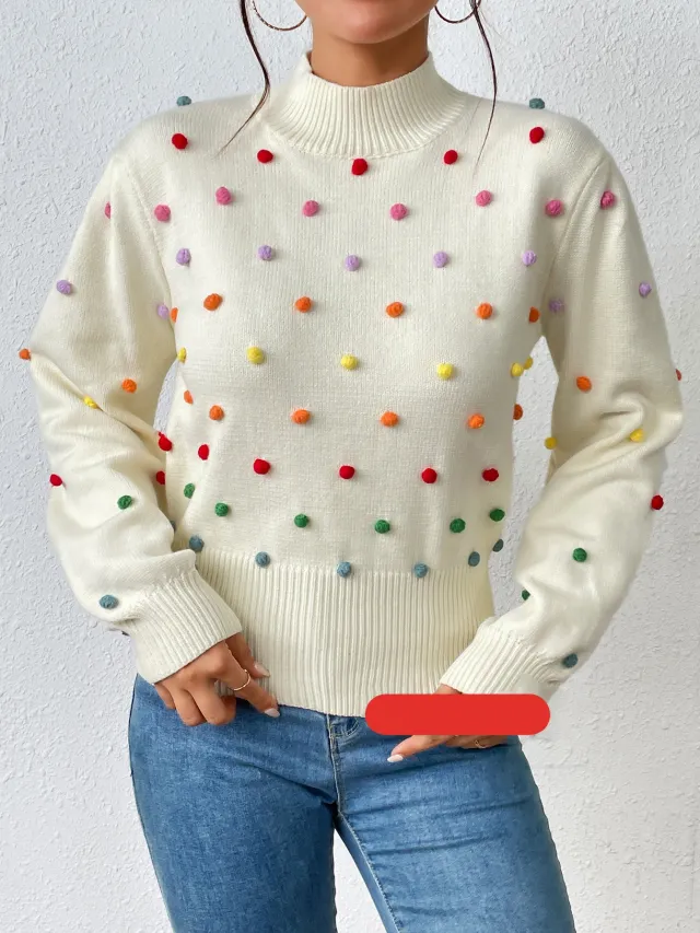 Women's Color Yarn Ball Women's Knitwear Hot Fashion Sweater Female Apricot - Shop at LoveMi