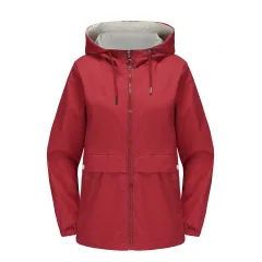 New Hooded Solid Colour Trench Coat For Women - Wine Red - View 1