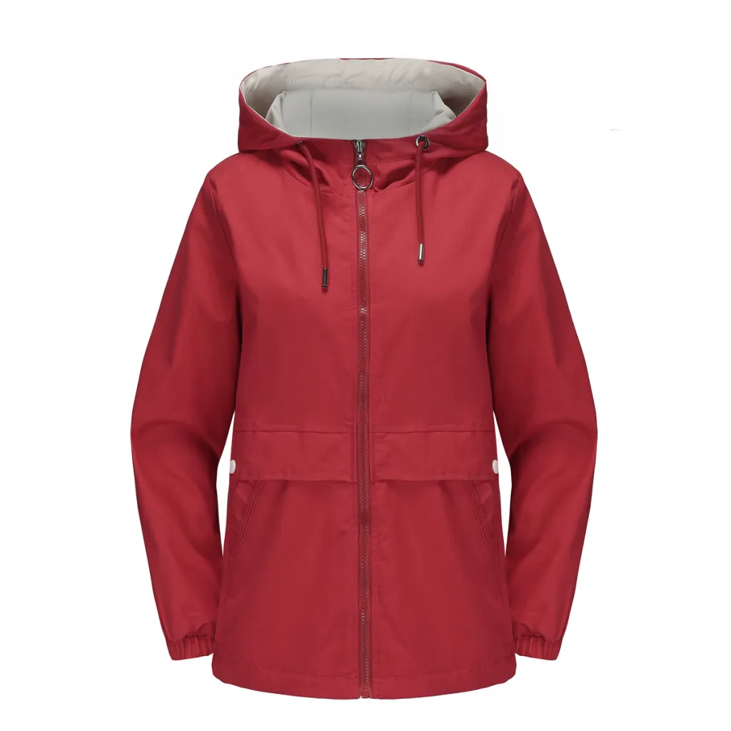 New Hooded Solid Color Trench Coat For Women - Wine Red