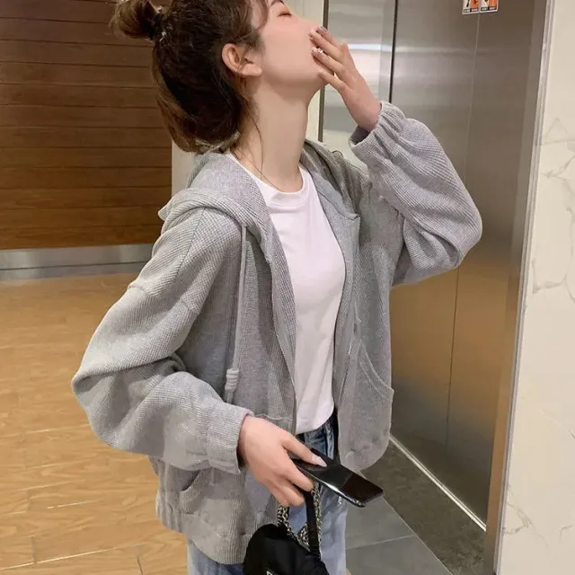 Casual Zipper Cardigan Women's Top Heather Gray - Shop at LoveMi