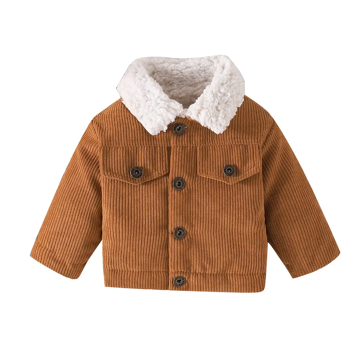 Children's Corduroy Jacket with Bear Pattern and Sherpa Lining