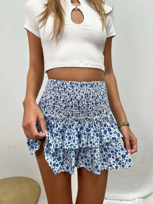 Women's Pleated Ruffles Printed Dress Fashion Floral Bohemian Short Skirt Fqre003 - Shop at LoveMi