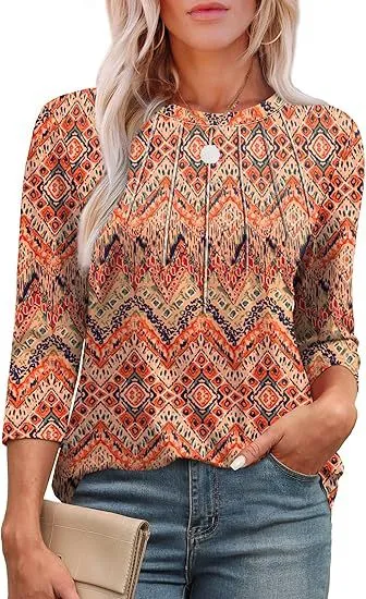 Casual Pleated Round Neck Printed Top Orange Element - Shop at LoveMi