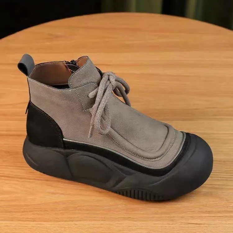 Color Matching Sports Casual Shoes Lace-up Booties - Gray