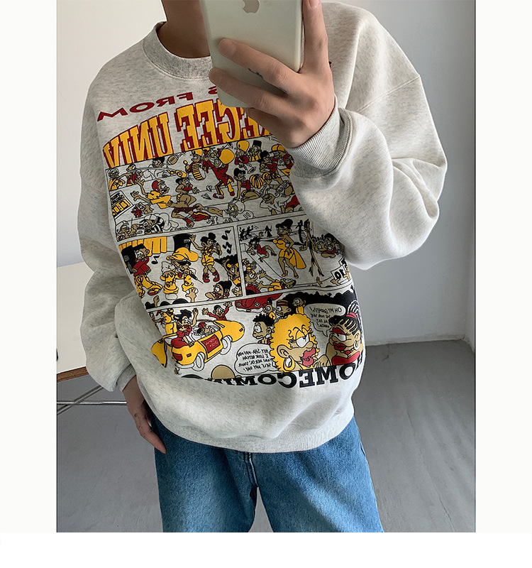 Title 8, Street Trend Cartoon Print Sweatshirt Crew Neck...