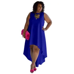 Women's Elegant Plus-Size Sleeveless Sexy Crew-Neck Casual Dress - Blue - View 1
