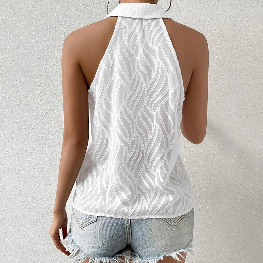 Women's Simple White Sleeveless Design Jacquard Vest