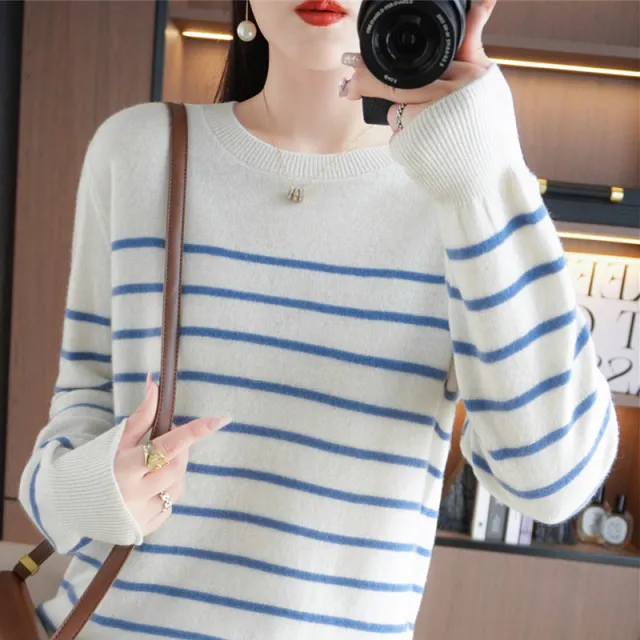 Round Neck Long Sleeve Thin Sweater Denim Blue - Shop at LoveMi