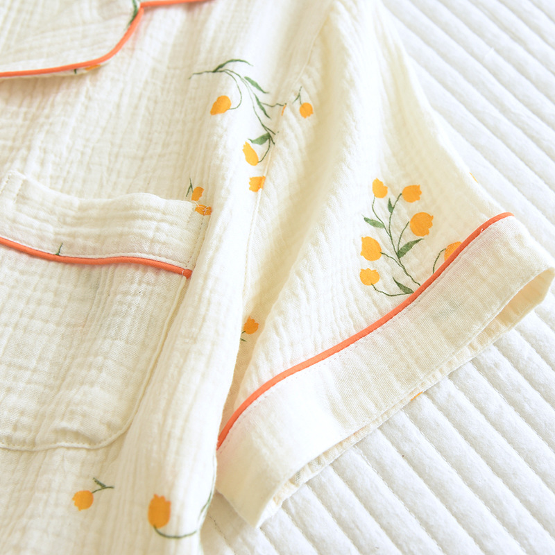 Summer Thin Cotton Gauze Double-layer Crepe Cardigan Plus Size Loose Home Wear