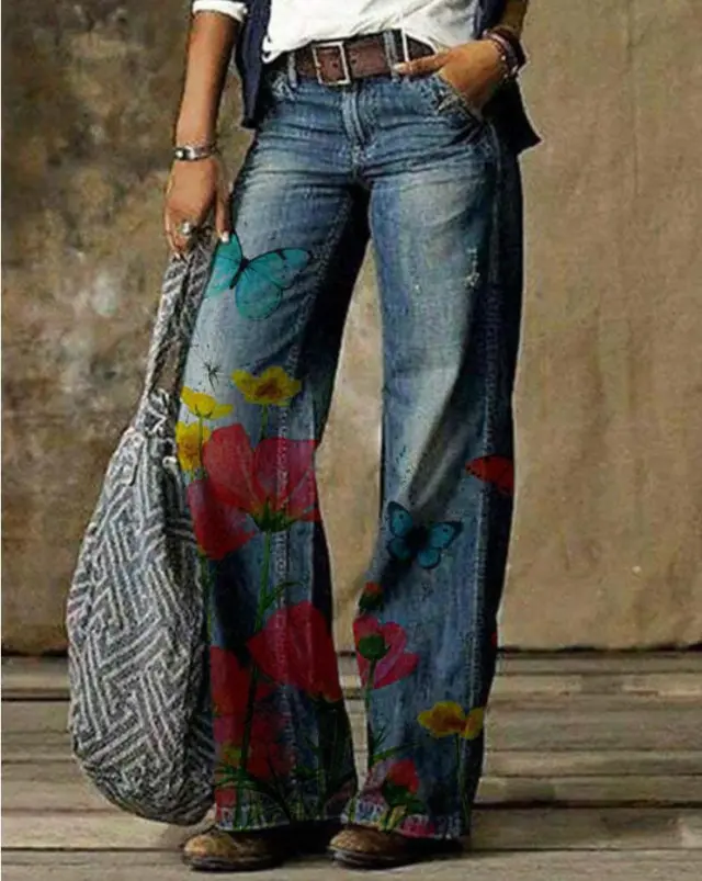 Plus Size Women's Artistic Floral Pattern Pants No 2 - Shop at LoveMi