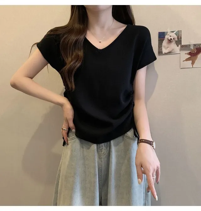 Summer Thin Striped Slim fit All matching Short Top For Women Black - Shop at LoveMi