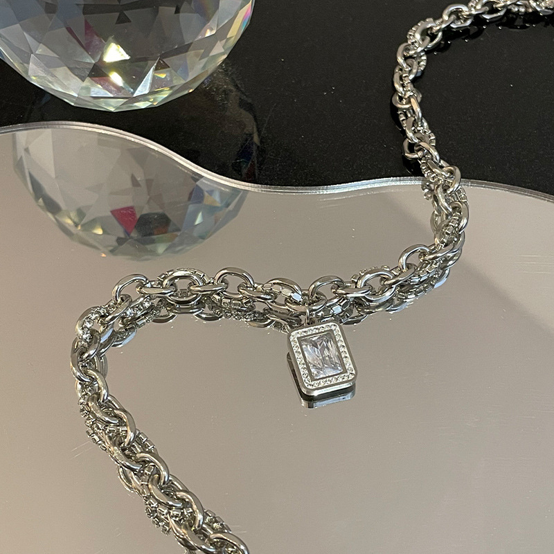 Titanium Steel Square Zircon Necklace For Women Special-interest Design Light Luxury