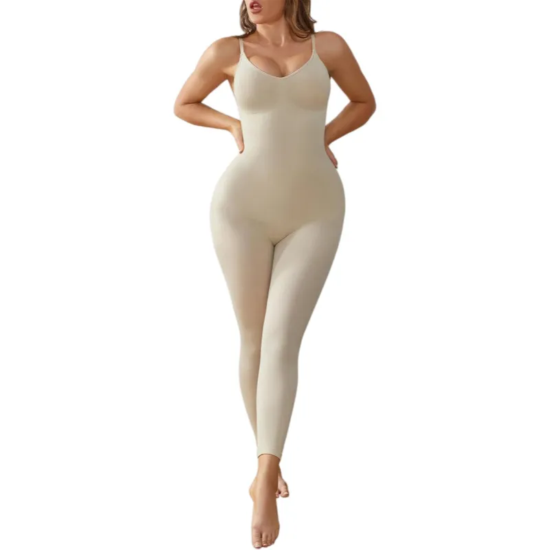Seamless Tummy-control Waist-shaping Suspender Capri Pants In A Form-fitting One-piece Design - Skin Color-M