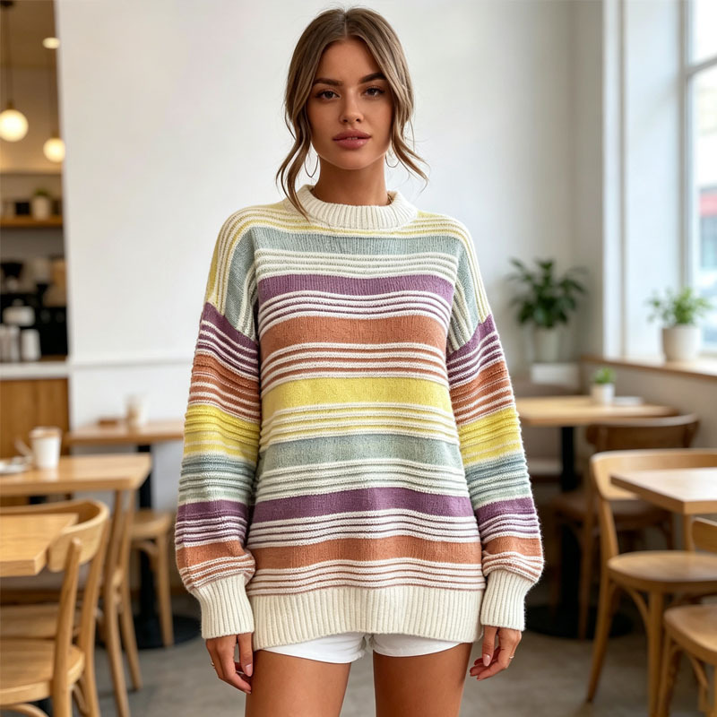 Autumn Women's Rainbow-color-block Sweater