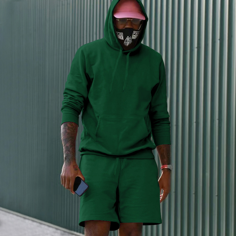 Mens Fleece-Lined Hoodie And Shorts Two-Piece Set