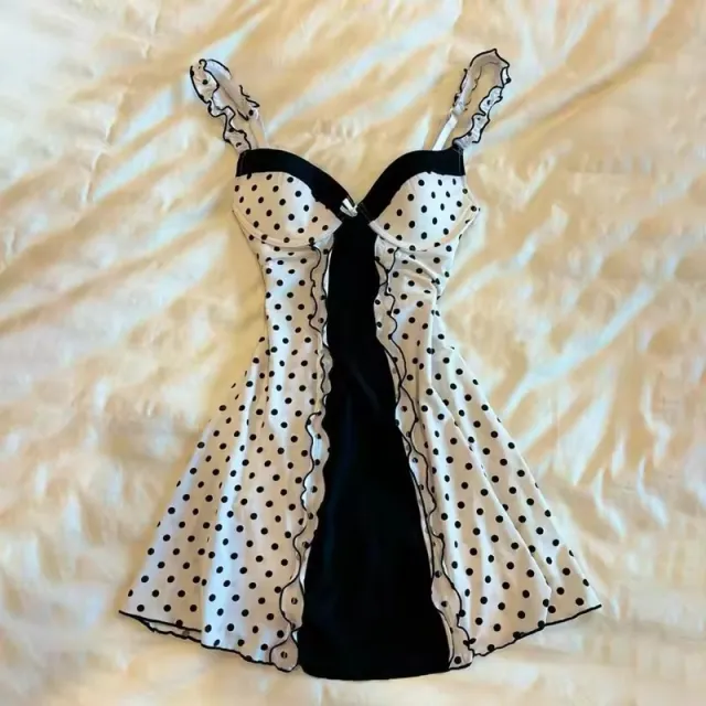 Retro Style Trendy Grace Elegant Slip Dress Polka Dot L - Shop at LoveMi