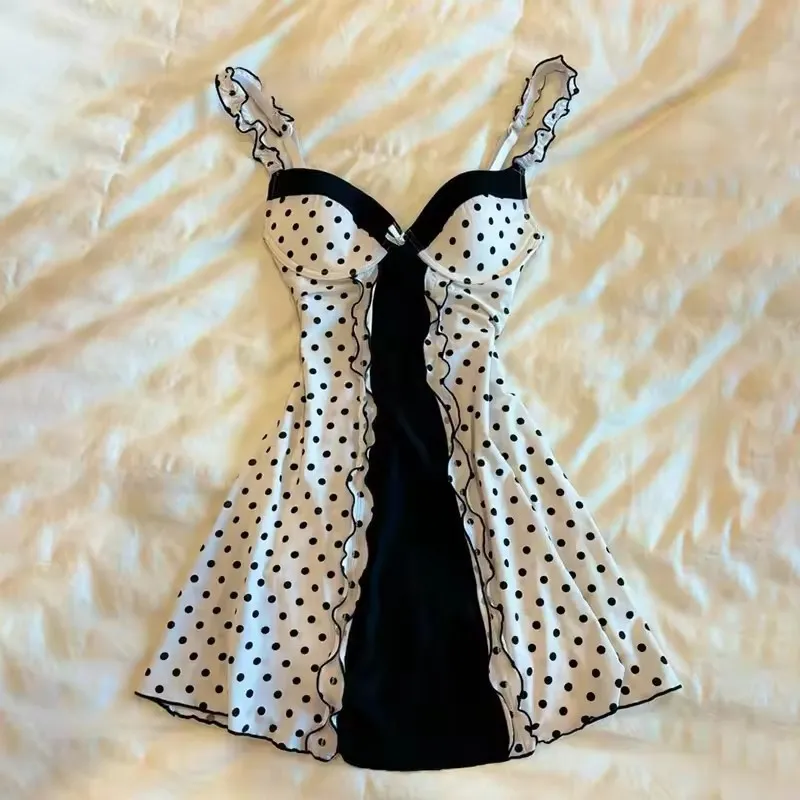 Retro Style Trendy Grace Elegant Slip Dress - Polka Dot-L