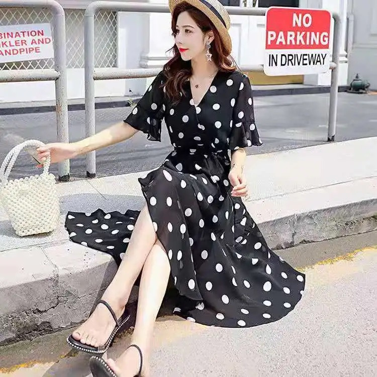 Design Sense Niche Short Sleeve Polka Dot Skirt Dot Red