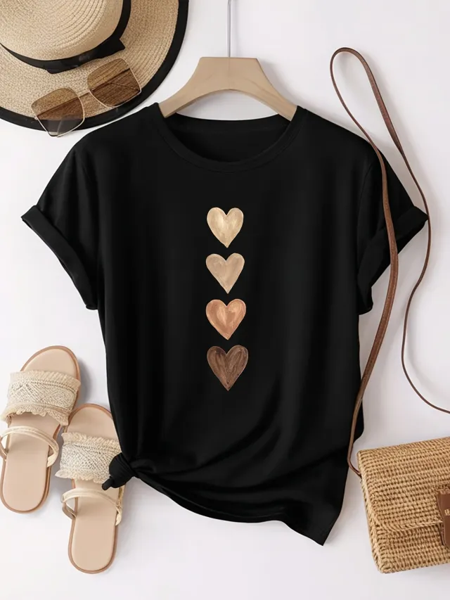 Gold Round Collar In Black Printed Pattern Short Sleeve Black - Shop at LoveMi