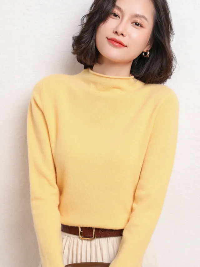 New Simple Half Collar Cashmere Sweater Loose Women's Sweater Yellow - Shop at LoveMi