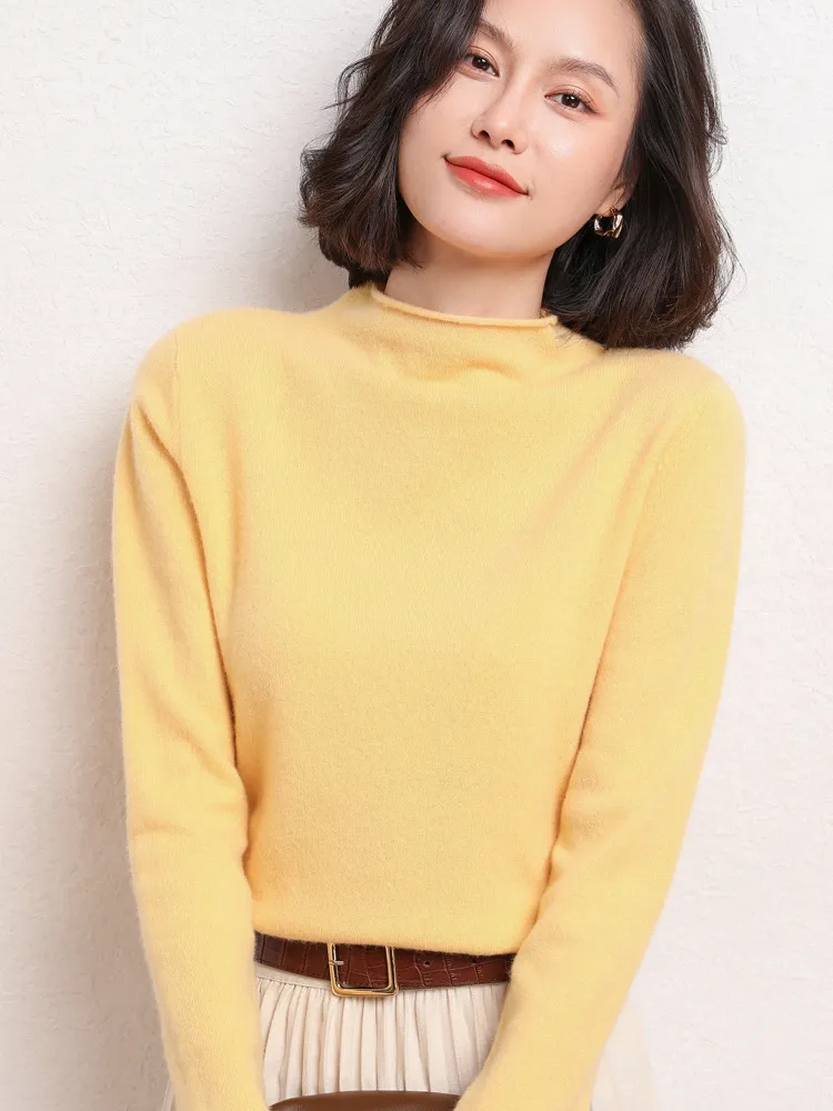 New Simple Half Collar Cashmere Sweater Loose Women's Sweater - Yellow