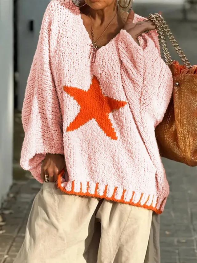 Casual Loose Loop Yarn V neck Women's Sweater Pink - Shop at LoveMi