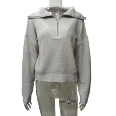 Women's Fashionable Retro Loose V-neck Pullover Sweater - Grey - View 1