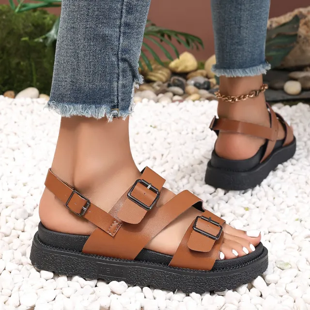 Plus Size Sports Sandals Women's Thick Bottom Fashion Casual Brown - Shop at LoveMi