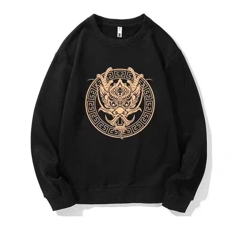 Men's Round Neck Big Red Small Dragon Sweater