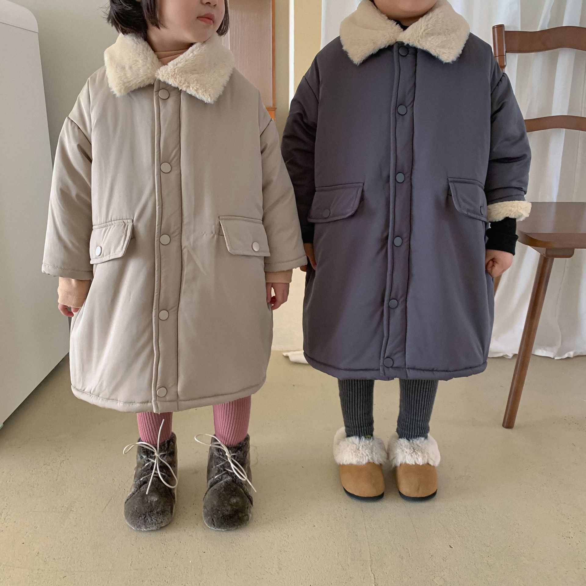 Thickened Fleece Lined Padded Kids Jacket Faux Rabbit Fur