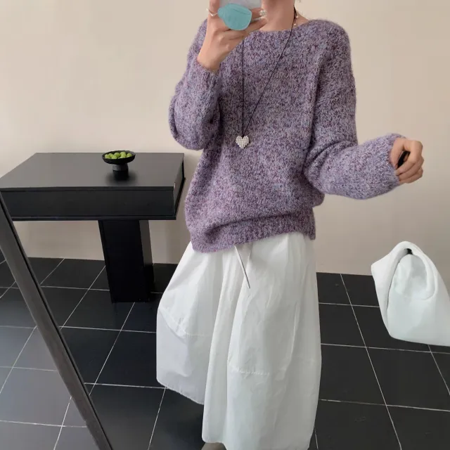 Korean Classic Round Neck High grade Loose Soft And Glutinous Wear Knitted Sweater Dark Violet - Shop at LoveMi