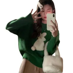 Cute Jacquard Christmas Knitted Sweater For Women - Green - View 1